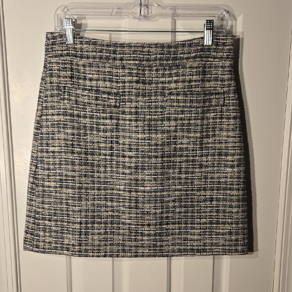 LOFT Navy Black and Cream Tweed Mini Skirt